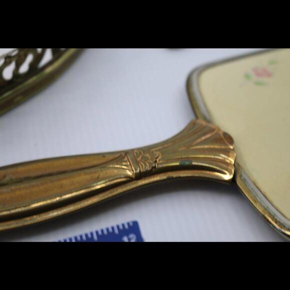 Vintage Ornate Mirrored Vanity Tray Brush Comb Hand Held Mirror - Picture 7 of 8